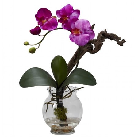 NEARLY NATURAL Mini Phalaenopsis with Fluted Vase Silk Flower Arrangement 1277-PP